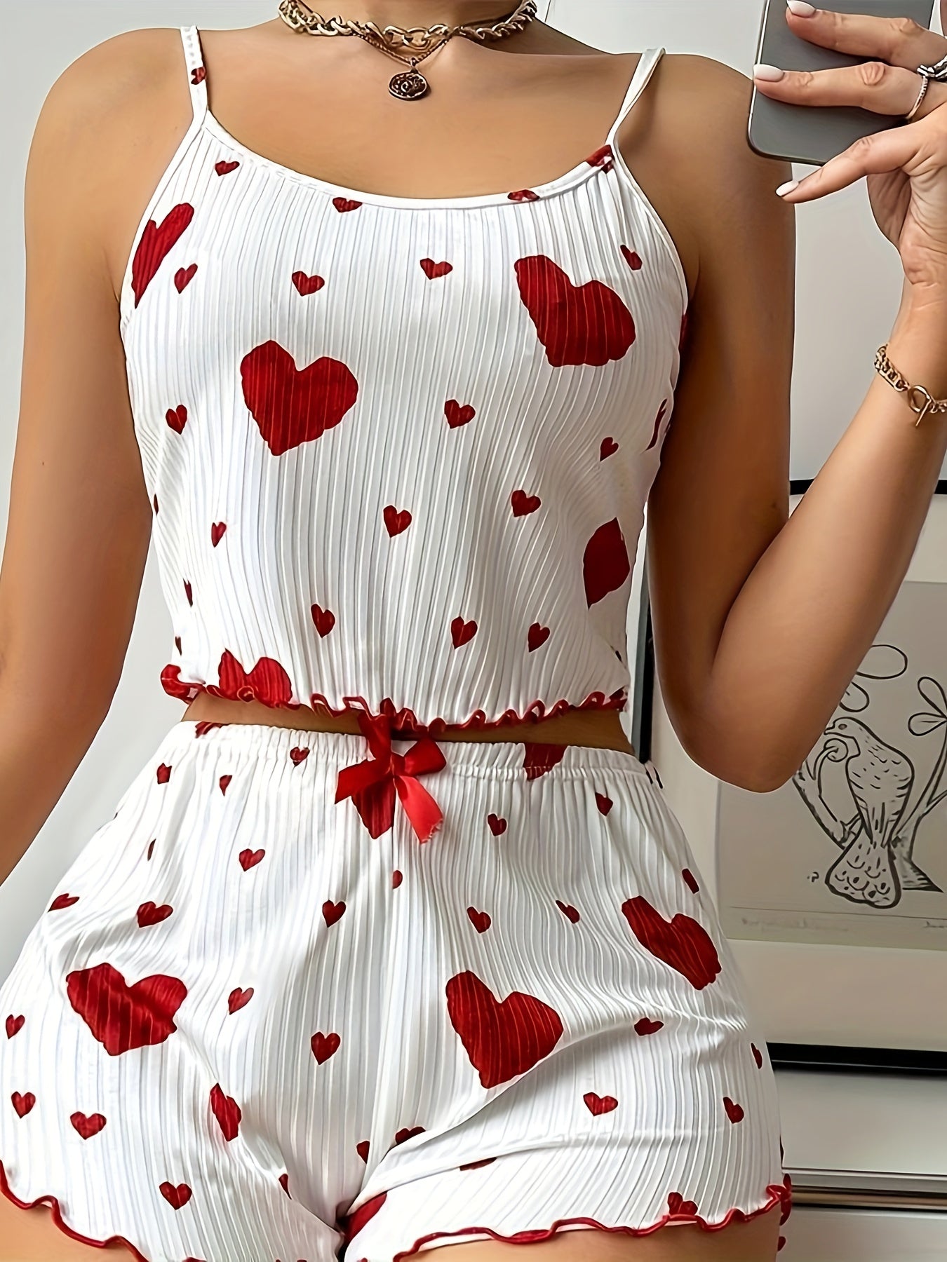 Women's Love Print Loungewear Set with Shorts and Pajama Top