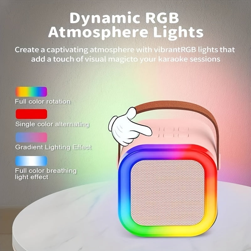 Wireless Karaoke Machine for Kids and Adults with Dual Microphones Lights USB Rechargeable Pink or Cream