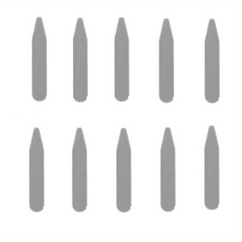 Set of 10 Metal Collar Brackets for Formal Shirts in Silver Finish, Unisex, 4 Sizes