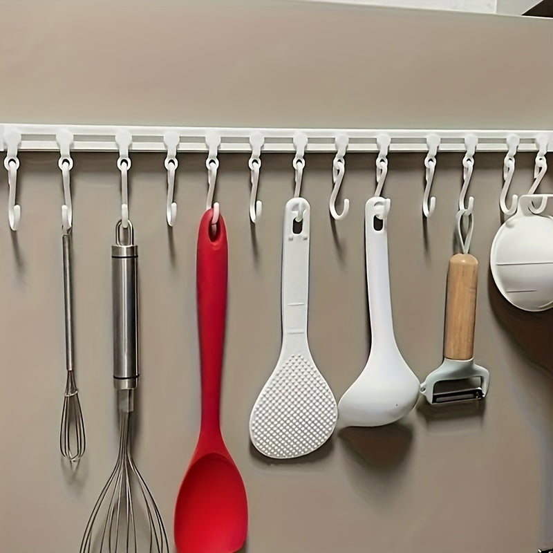 Kitchen Storage Rack with Sliding Hooks Adhesive Wall Organizer No Drilling