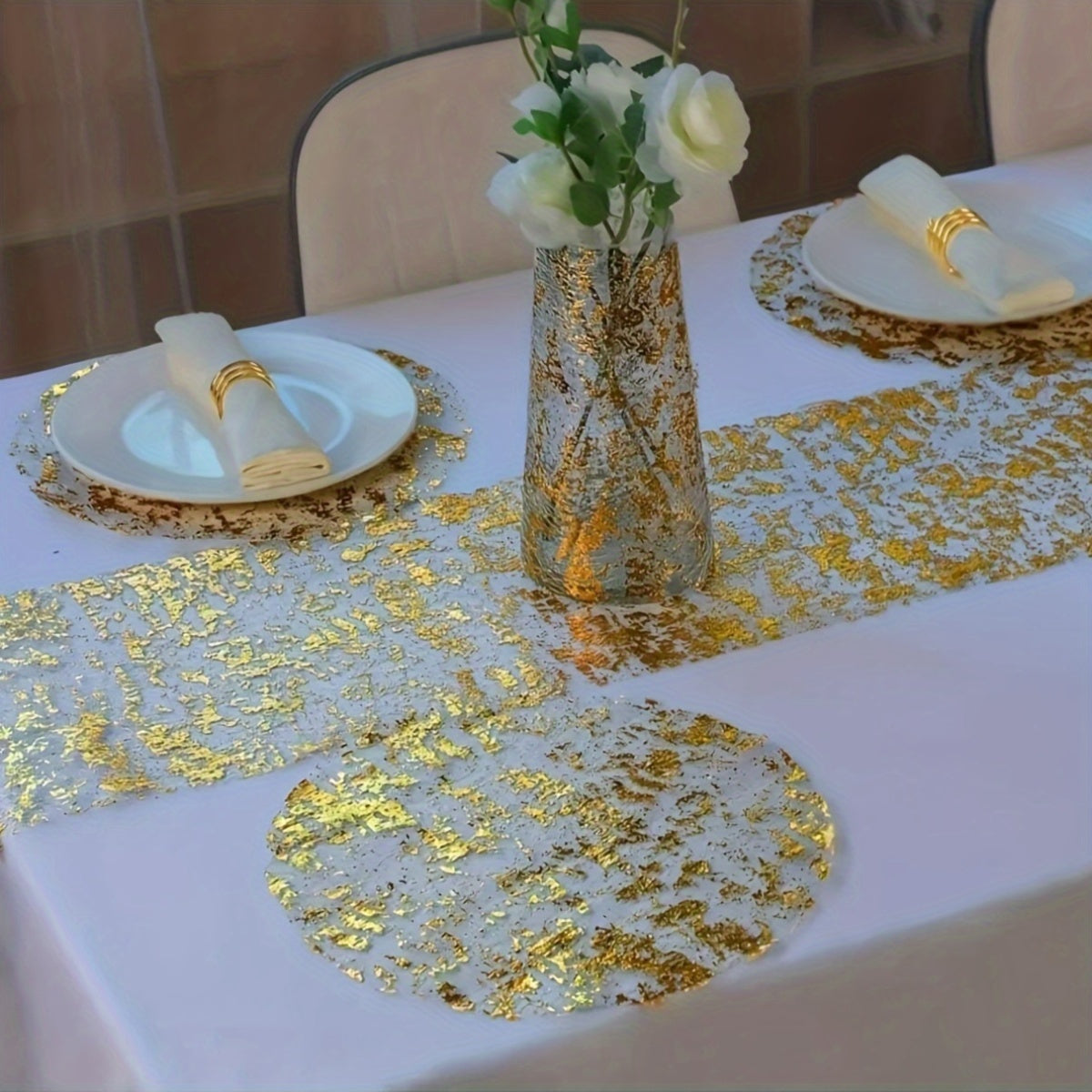 Golden Foil Round Placemats for Weddings Parties Banquets and Restaurant Decor