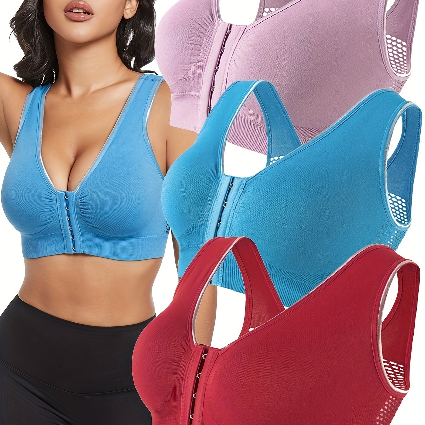 Plus Size Seamless Sports Bras Set of 3 High Compression Breathable Yoga Running