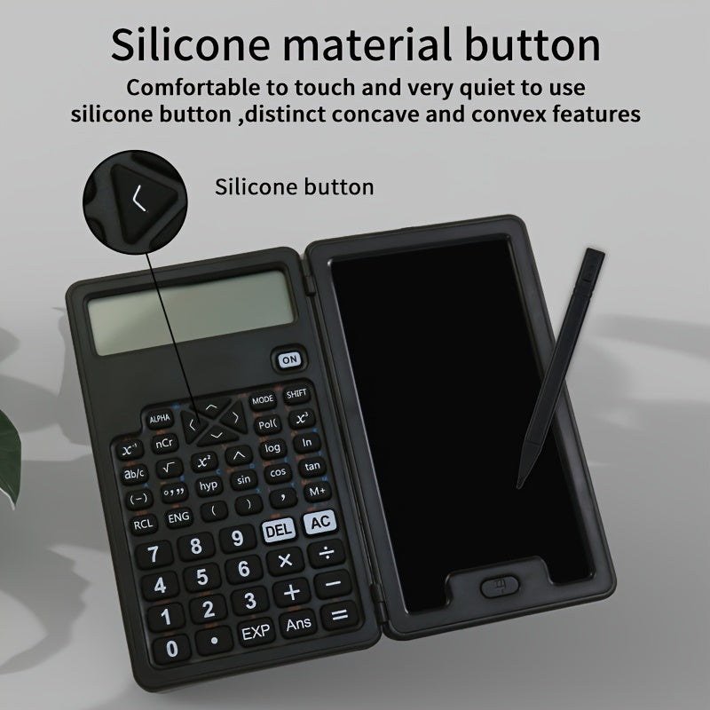 12-Digit LCD Scientific Calculator Foldable Design Stylus Battery-Powered for Students Teachers Engineers