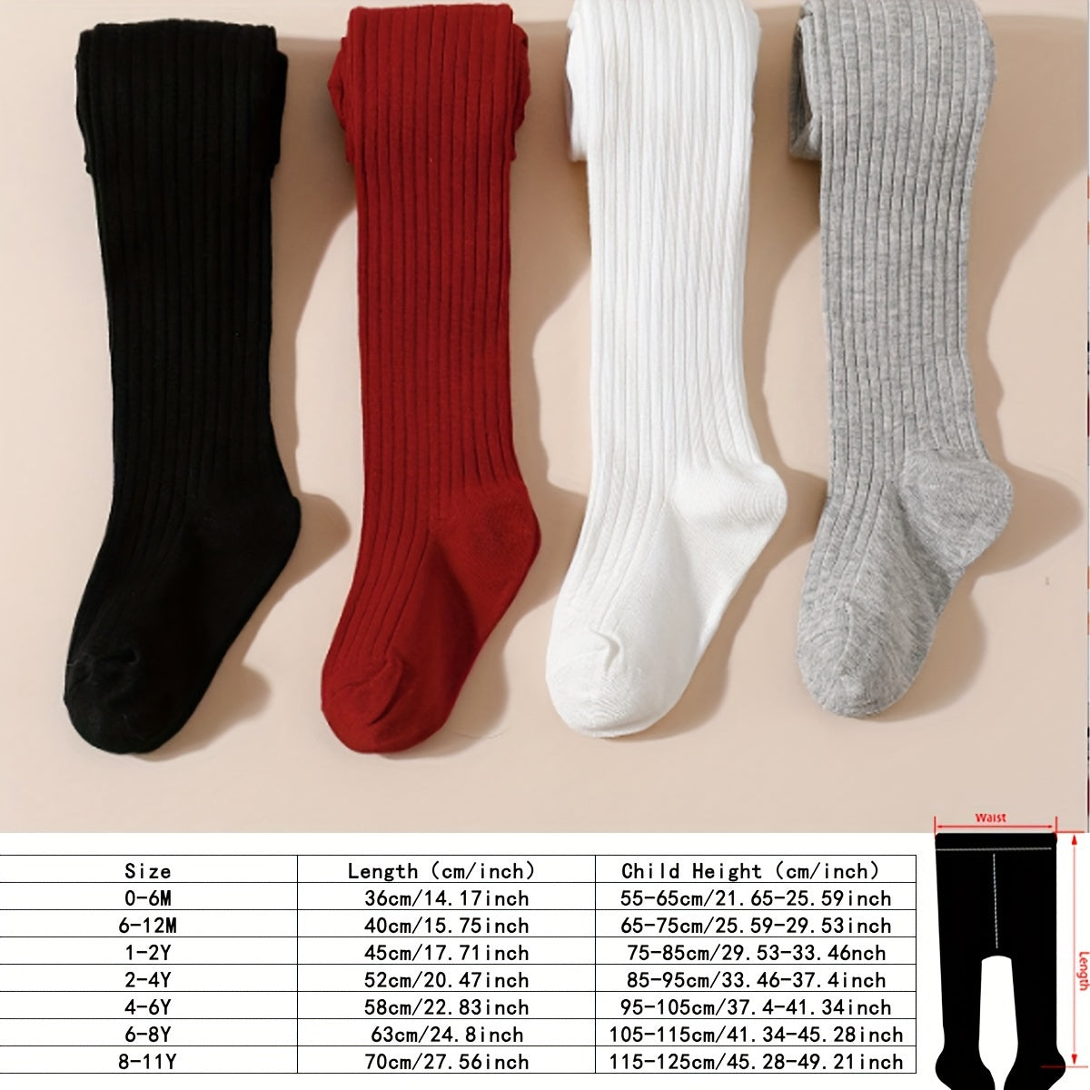 Girls' 4-Pack Striped and Solid Color Pantyhose All-Season Knit Polyester