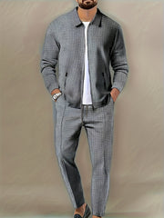 Men's Casual Waffle Suit Polyester Solid Color Regular Fit Spring Fall
