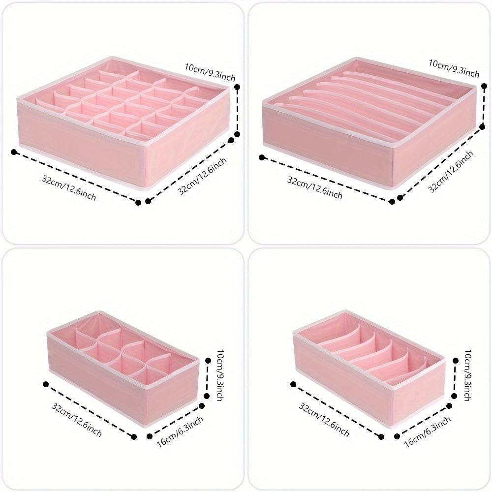 Набор из 4 розовых тканевых разделителей для ящиков для организации гардероба, регулируемый, экономящий пространство для хранения
