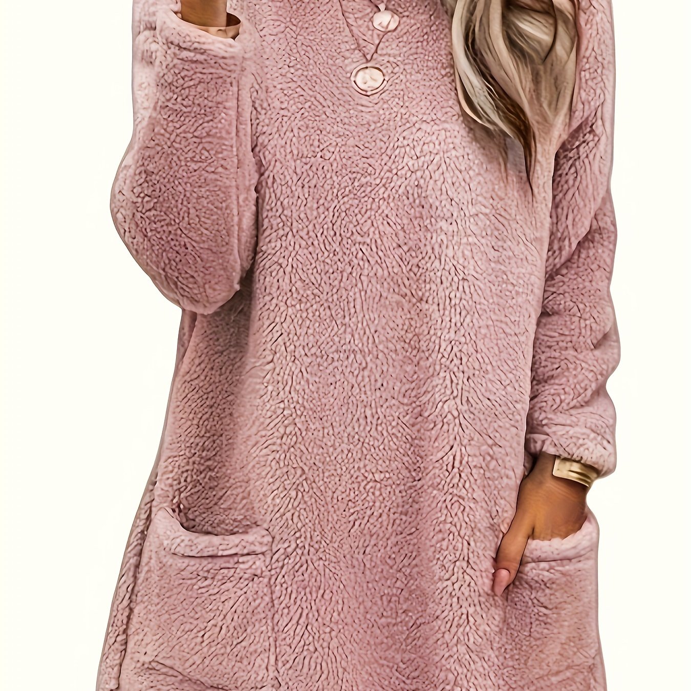 Plus Size Women's Fleece Sweatshirt Long Sleeve Round Neck Pockets