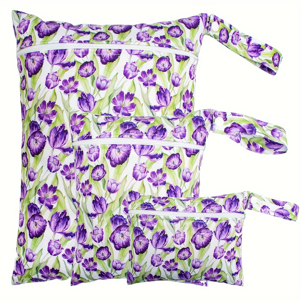 Set of 3 Elephant Print Waterproof Travel Pouches for Diapers, Yoga, Sports