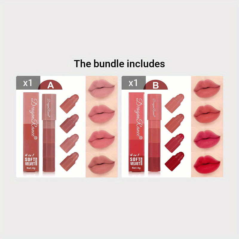 Mini Lipstick Pack Four Colors Matte Velvet Non-Fading Moisturizing