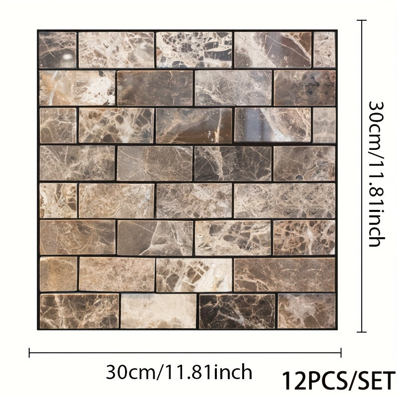 12 o'z-o'zini yopishtiradigan 3D devor paneli plitkalar, yashash xonasi va hammom uchun bezak, yaltiroq, suv o'tkazmaydigan