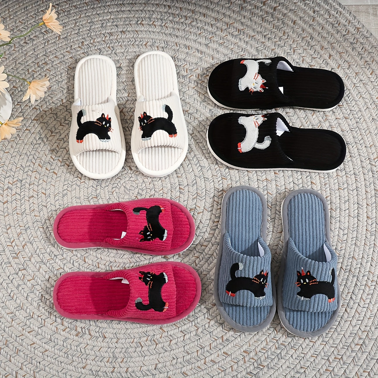 Women's Cartoon Cat Slip-On Slippers | EVA Sole Non-Slip Indoor House Shoes