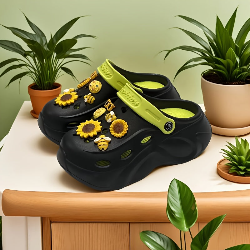 Women’s EVA Clogs with Sunflower Accessories Lightweight Breathable Beach Sandals