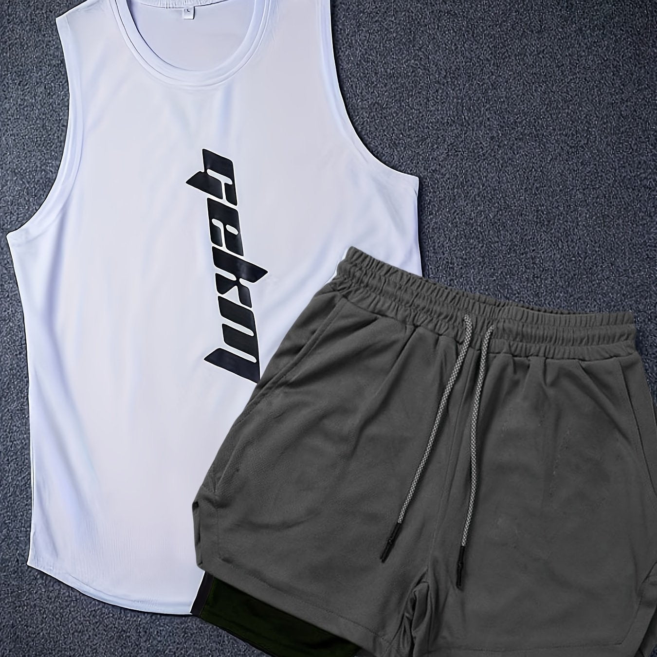 Мужской летний спортивный комплект: майка и шорты с шнурком, полиэстер, дышащий, легкий