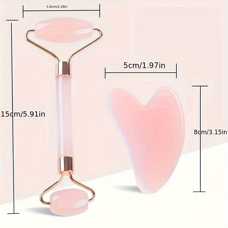 Yuz massaji uchun pushti Gua Sha rolik va qirqish taxtasi kombinatsiyasi - 2 ta to'plam, batareyasiz