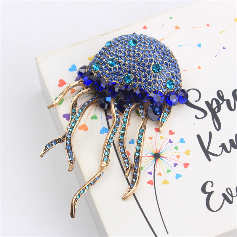 Luxury Jellyfish Brooch Pin Enamel Rhinestones Animal-Shaped Jewelry for Winter Sweaters