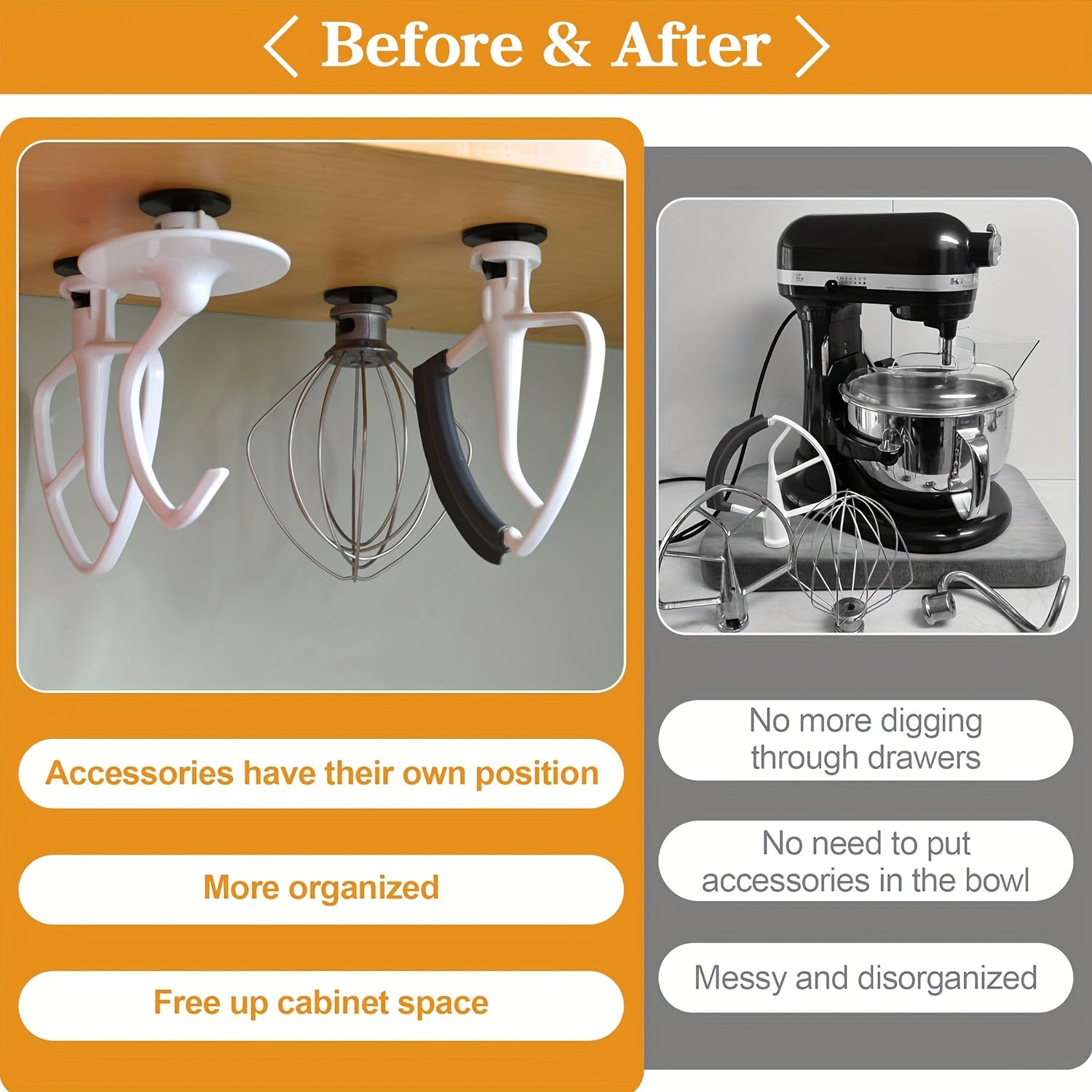 4 Pack Mixer Attachment Holders Organizer for Stand Mixers Storage Hooks