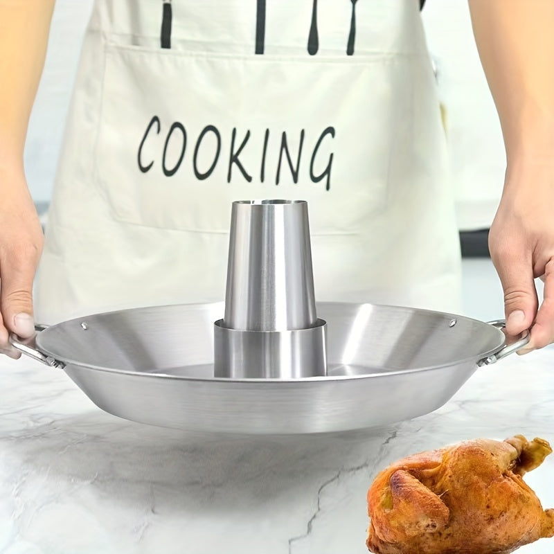 Stainless Steel Chicken Roaster Rack with Dual Handles Vertical BBQ Stand for Outdoor and Kitchen Use