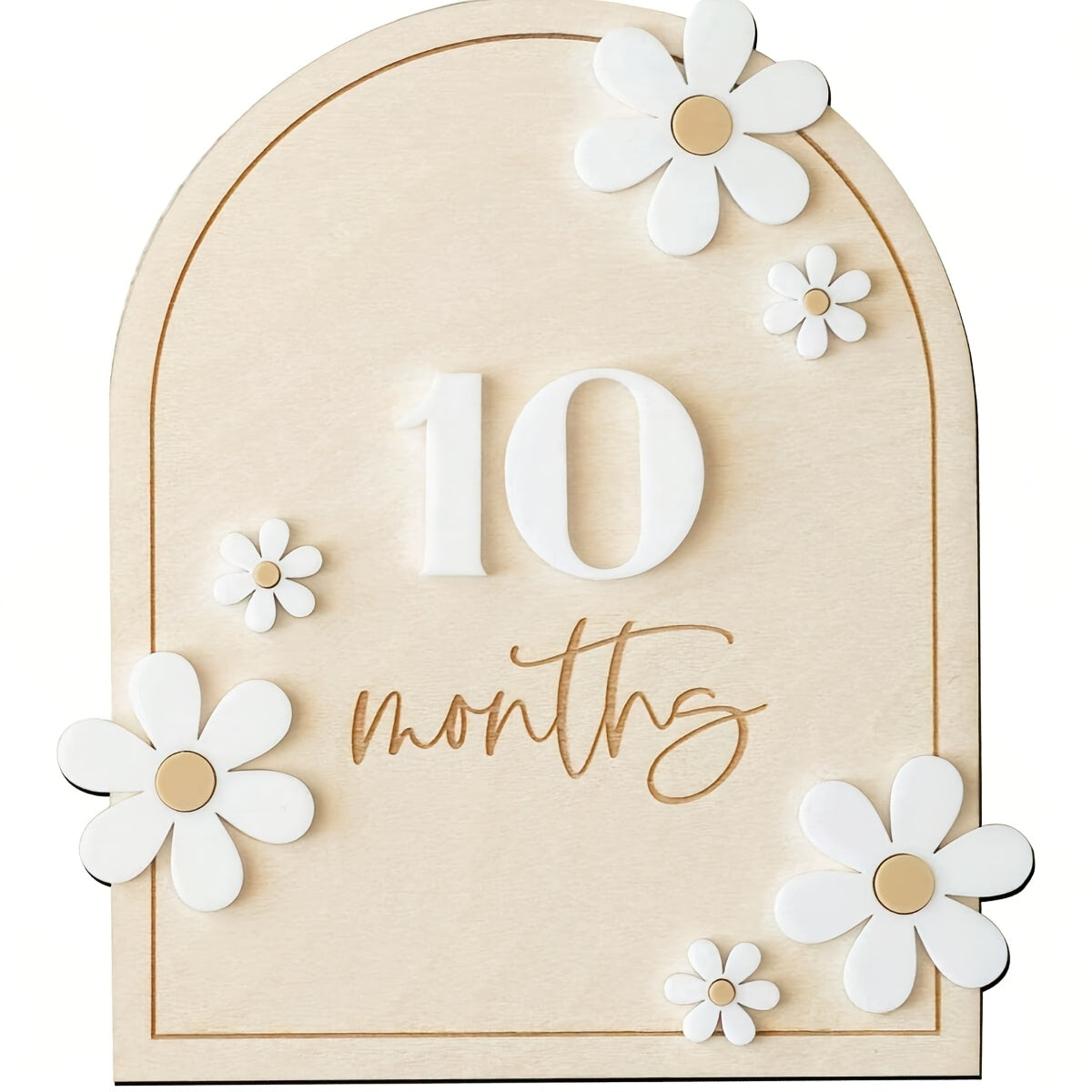 Wooden Milestone Cards Set for Baby Growth Tracking with Floral Design 1-12 Months