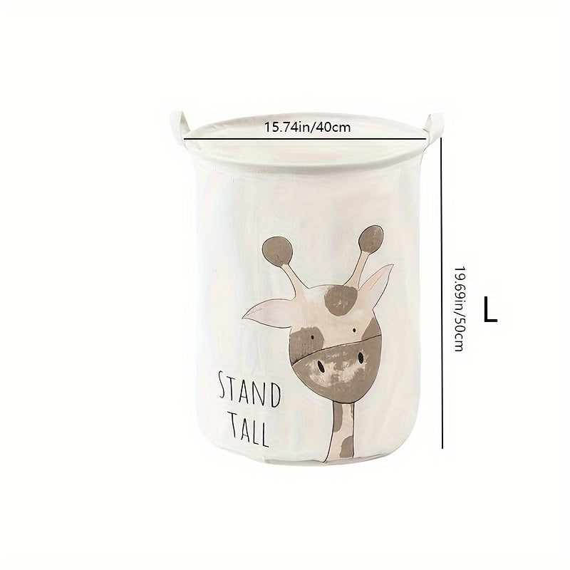Cesta de almacenamiento plegable con asas y diseño de jirafa cartoon para juguetes, ropa y libros