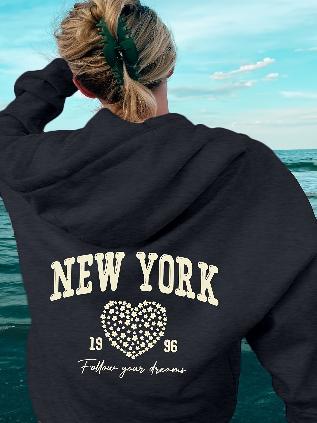 Plus Size Women's Hoodie Sweatshirt Casual Heart Print Brown Allseason