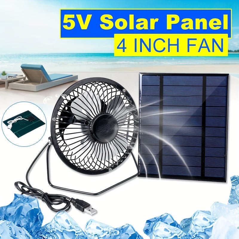 Set of 5W 5V Solar Panel with 4-Inch Fan for Camping and Outdoor Use