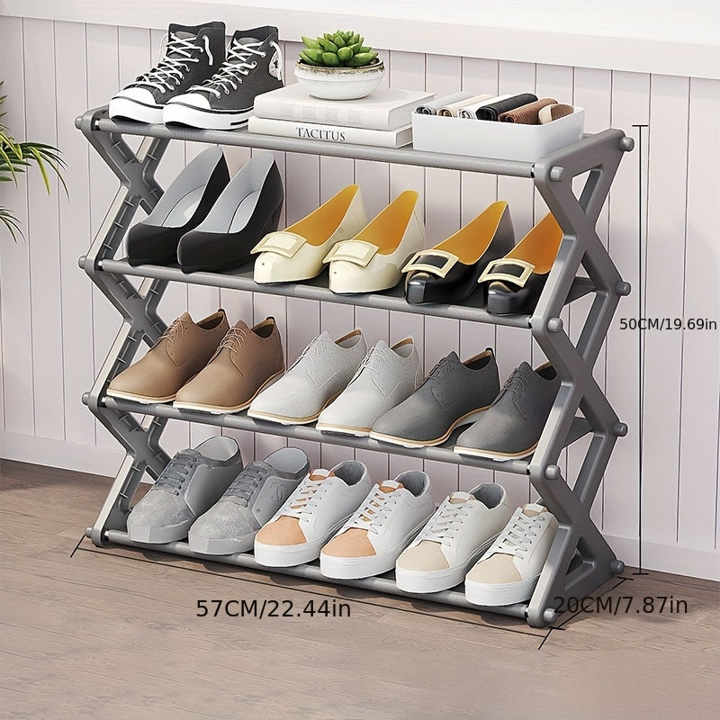 No Assembly Freestanding Plastic Shoe Rack 4 Tiers Black Metal Storage Organizer