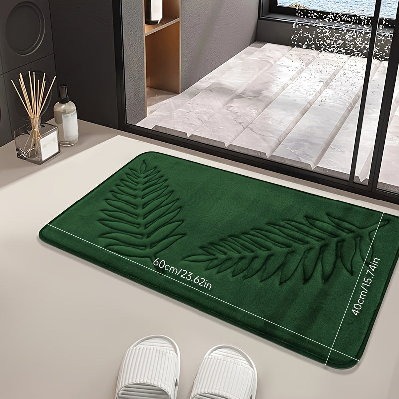 Non-Slip Leaf Pattern Bathroom Mat Absorbent Quick-Dry Polyester Rug