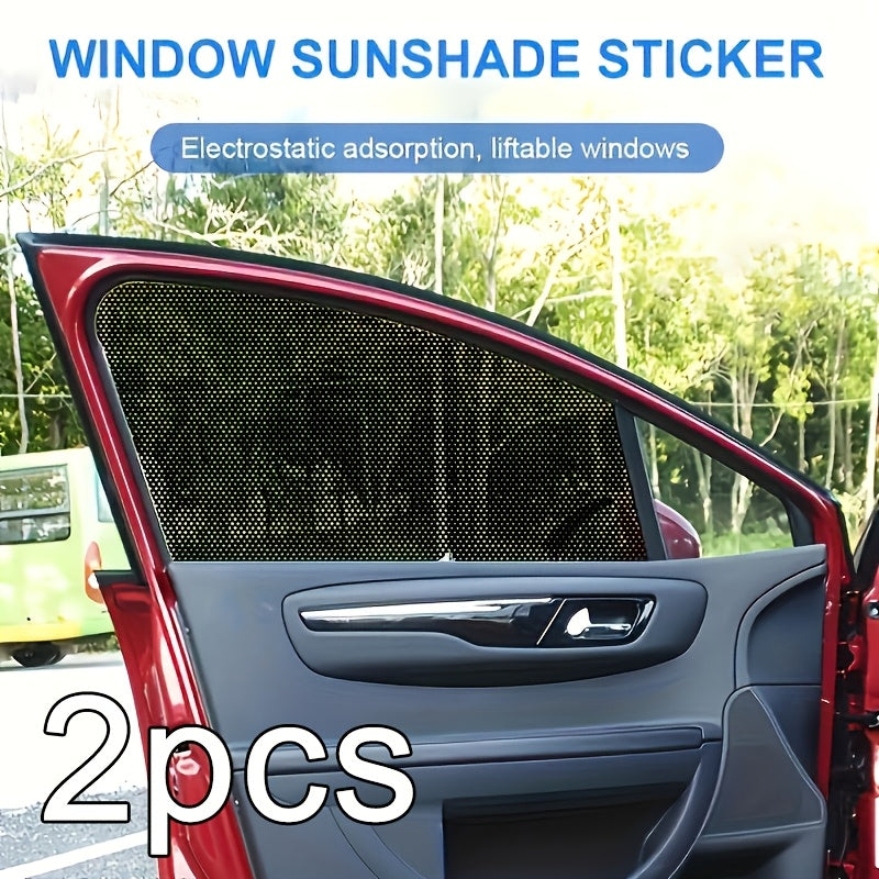 2-Pack Black Mesh Car Sun Shade Stickers UV Heat Blocker Plaid Window Decal