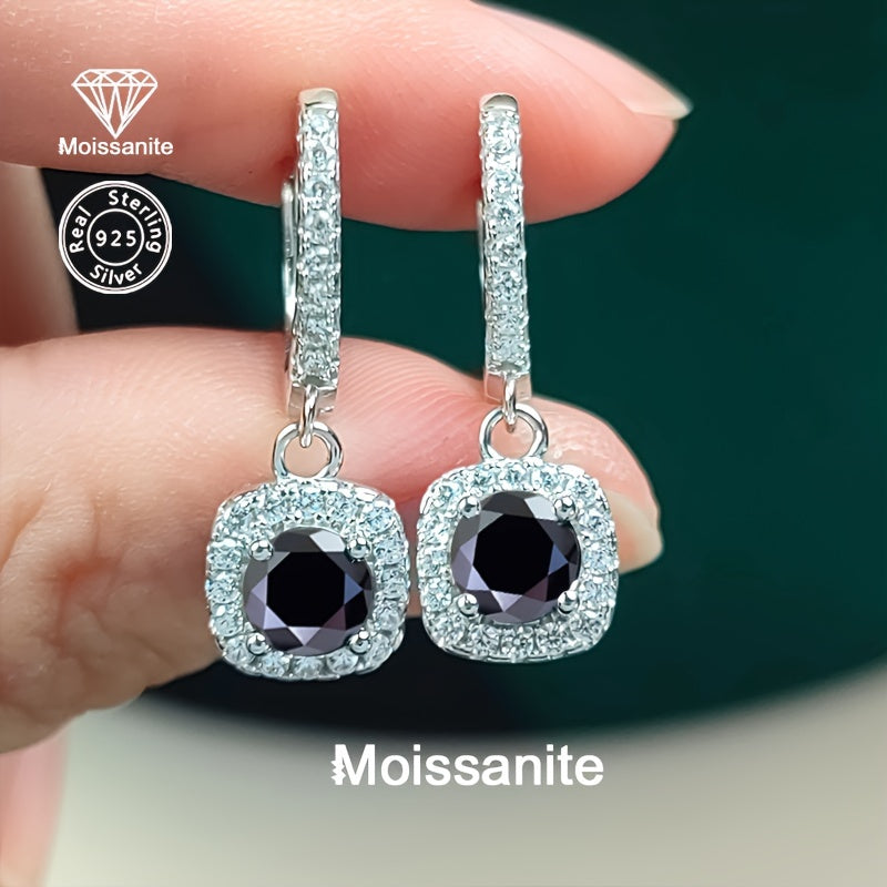 Sterling Silver Earrings with 1 Carat Black Moissanite for Women Elegant Jewelry