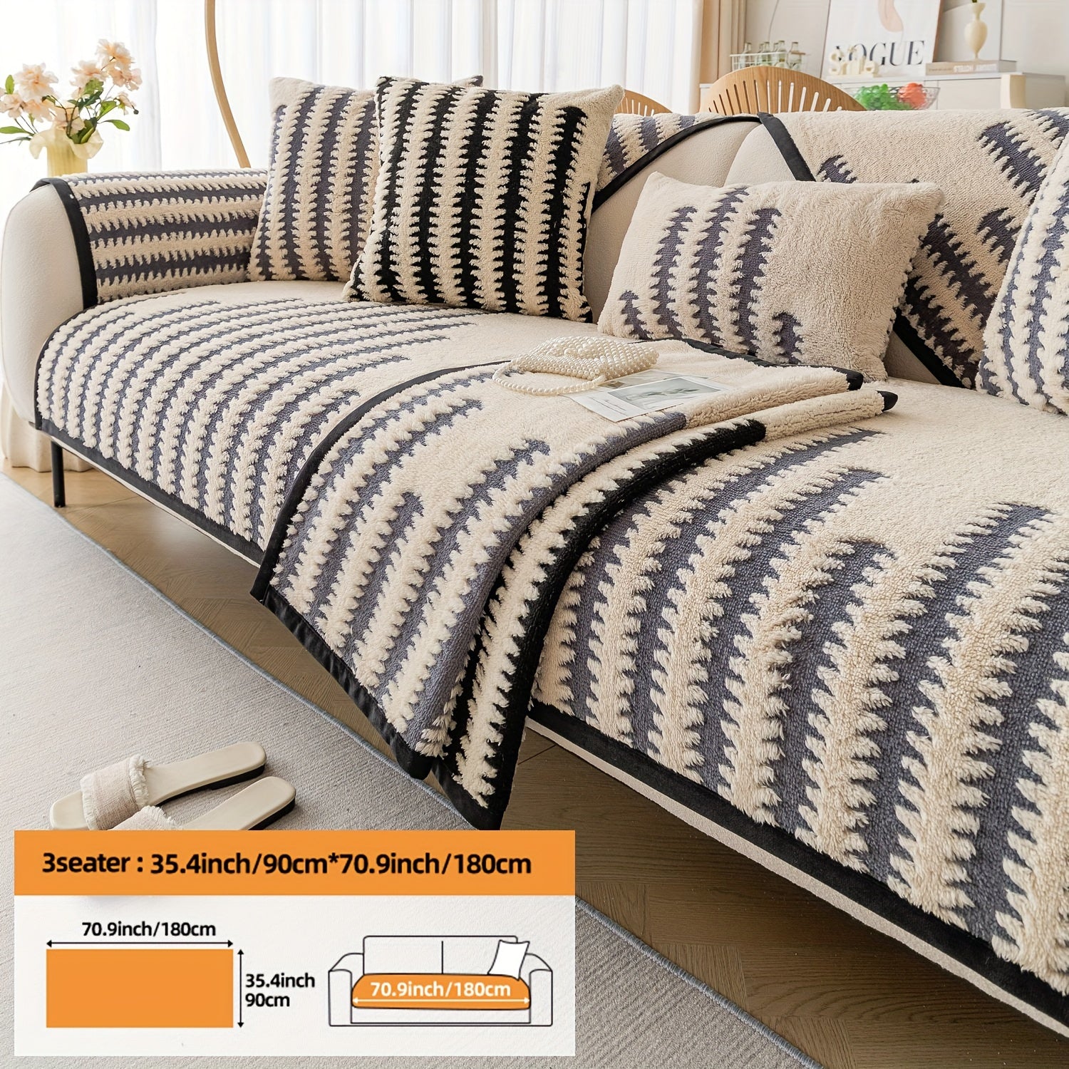 Современная накидка на нордический диван с черно-белой полоской, безопасная для домашних животных, противоскользящая, для 1-4 мест