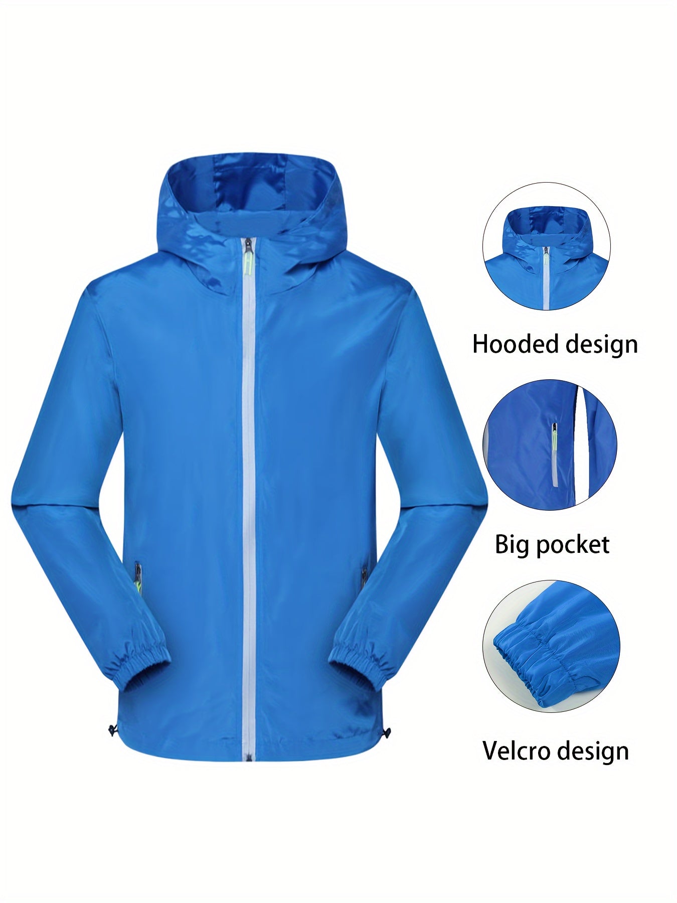 Chaqueta cortaviento con capucha y cremallera reflectante para mujer, casual, de manga larga, con bolsillos grandes