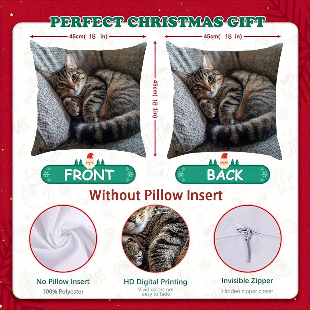 Mushuklar uchun yostiq qoplami, ikki tomonlama bosma, paxta mato, qishgi bezak yostiq qoplami