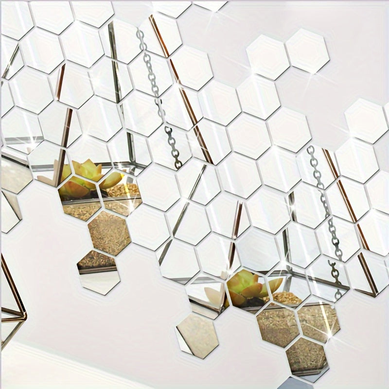 Hexagonal Wall Mirror Stickers for DIY Room Decor 72 Pieces