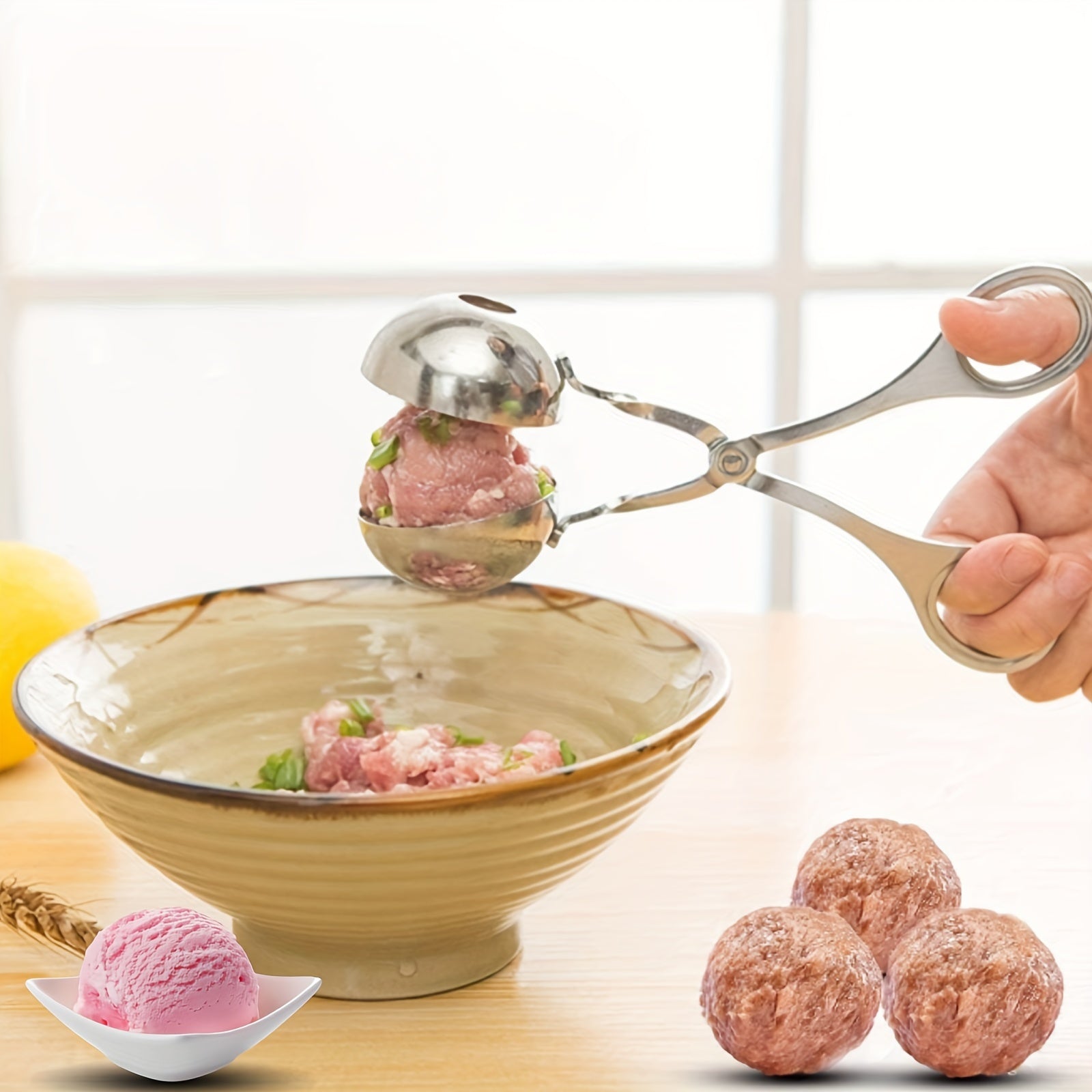 Stainless Steel Meatballer with Anti-Slip Handles for Making Meatballs and Cookie Dough