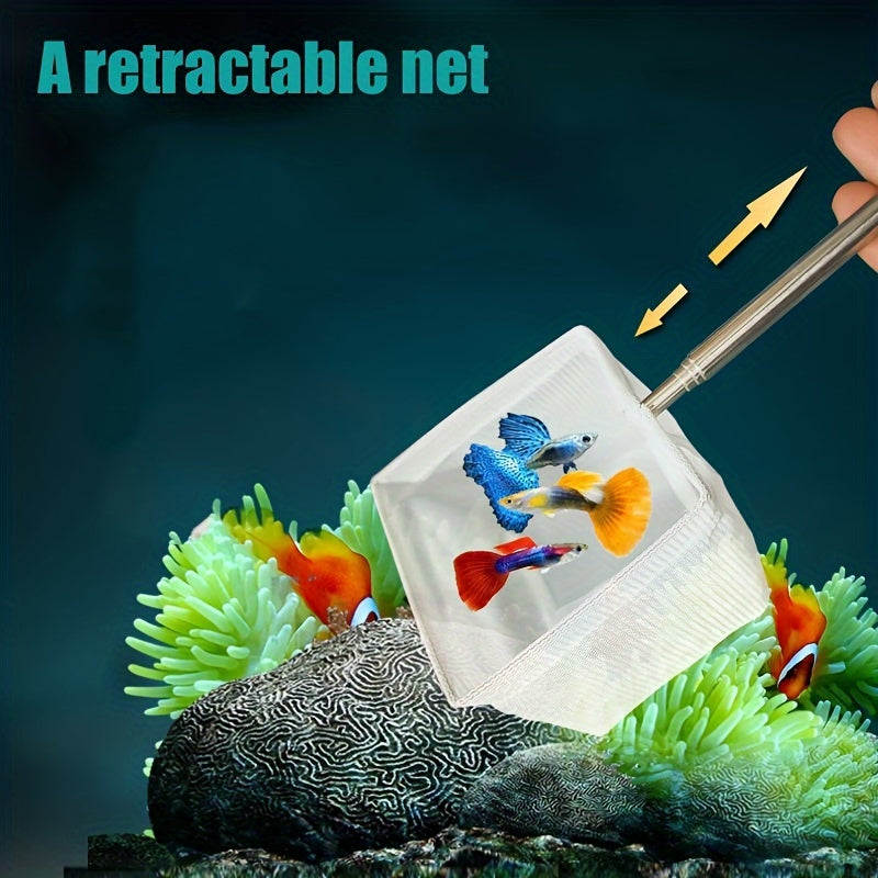 Stainless Steel Aquarium Fish Net with Extendable Handle for Catching and Handling