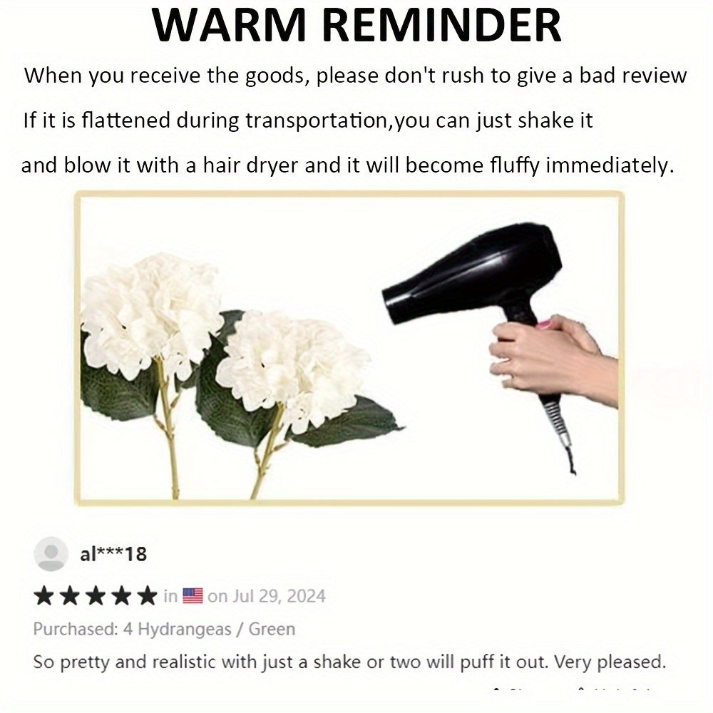 4-Pack Artificial Hydrangeas 18 Inch Real Touch Indoor Outdoor Flowers