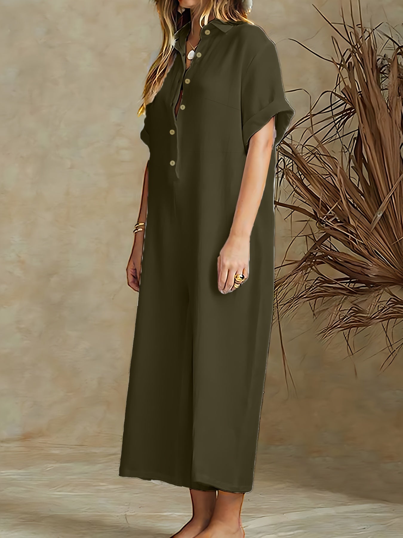 Women's Plus Size Casual Jumpsuit Black Wide-Leg Spring Summer