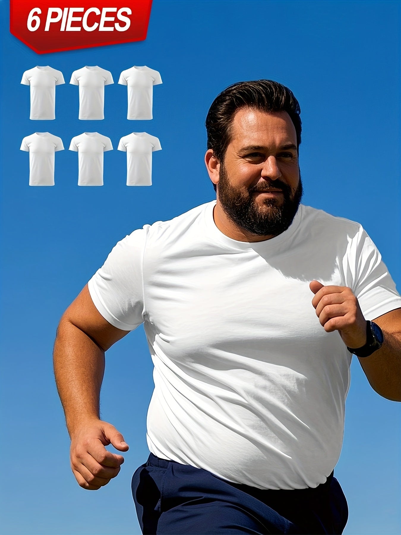 Pack de 6 camisetas deportivas de manga corta para hombre, transpirables, casuales y de tallas grandes