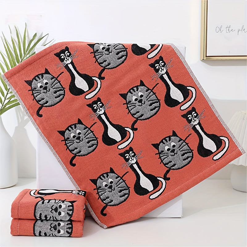 Cotton Towel with Cat Pattern 34x40 cm for Bathroom and Kitchen