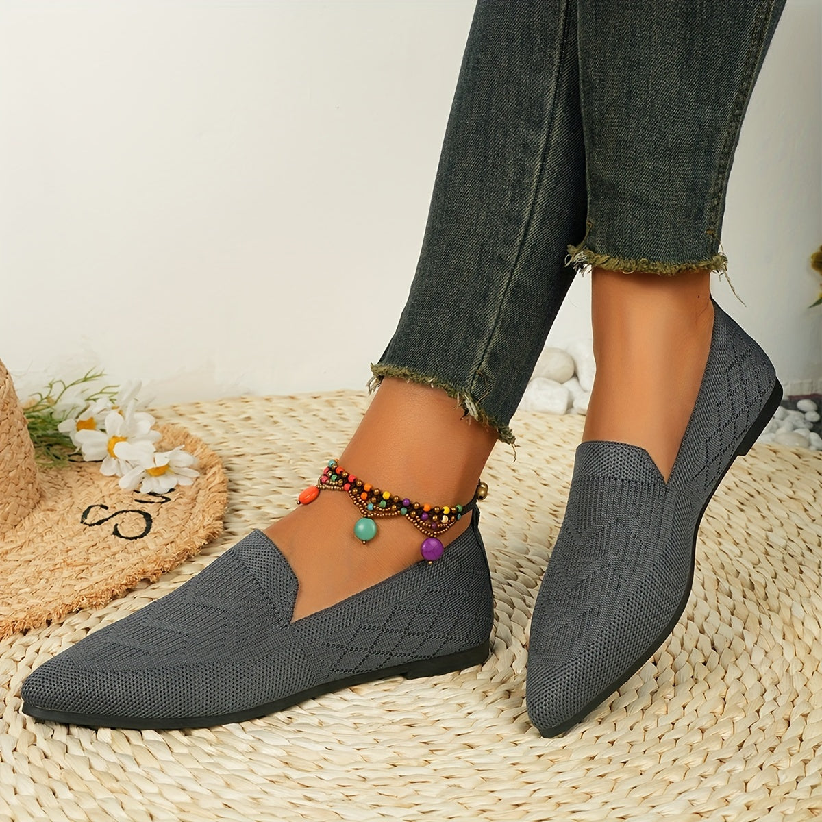 Zapatos planos de mujer transpirables tipo Mary Jane con parte superior de tela y suela de goma