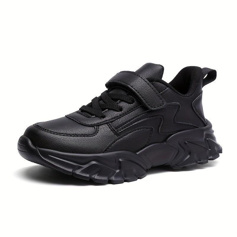 Black Boys' Water-Resistant Sneakers with Hook-and-Loop Strap and EVA Sole