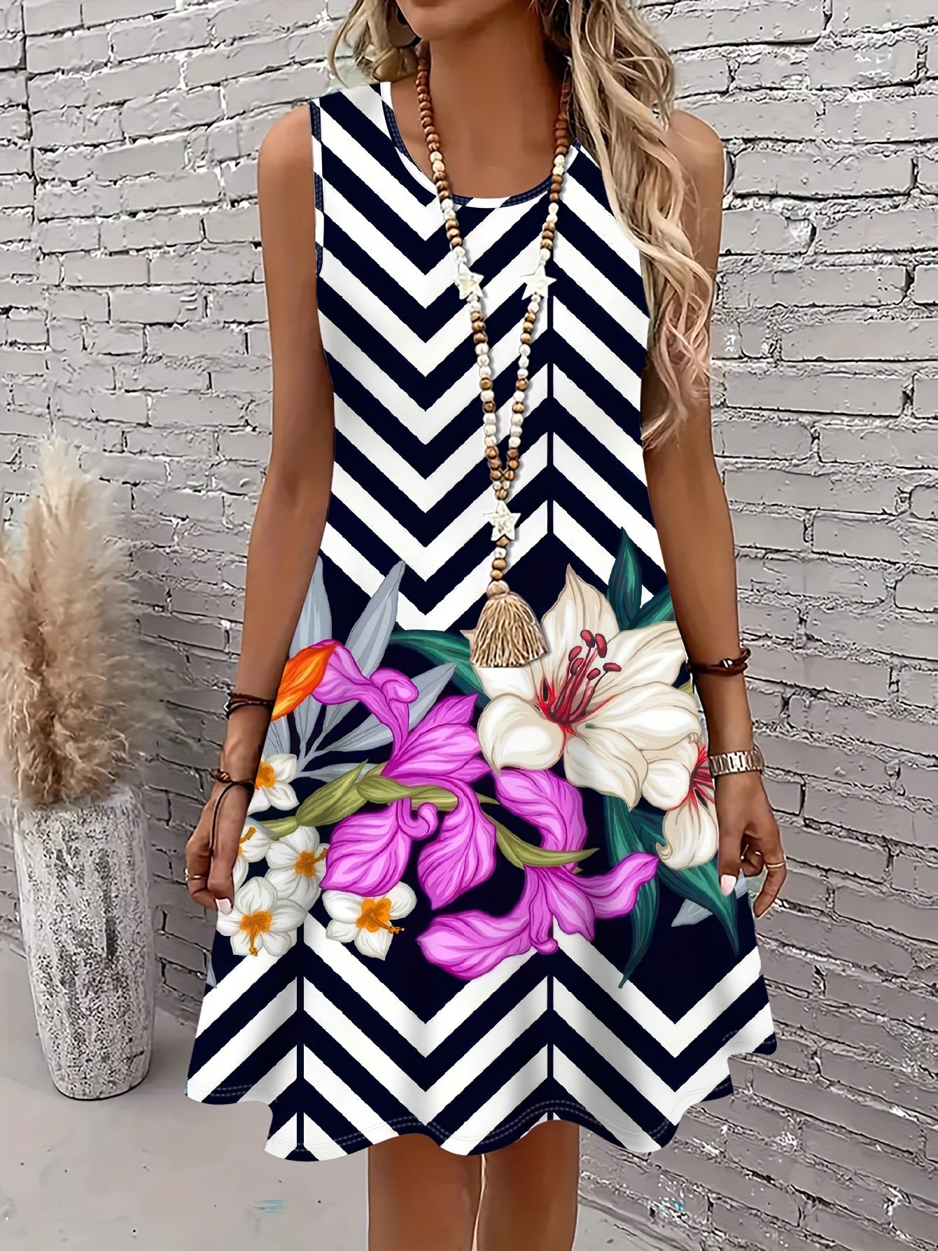 Plus Size Women's A-Line Dress Geometric Chevron Floral Lightweight Summer Casual