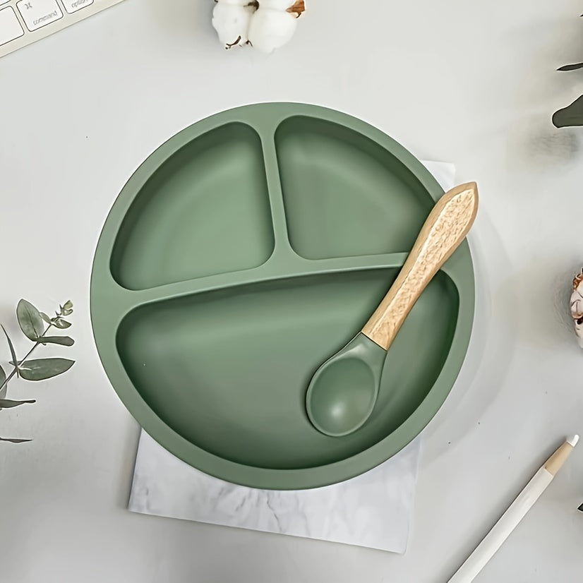 Kids Silicone Suction Plates with Spoon BPA-Free Non-Slip Divided Microwave Dishwasher Safe