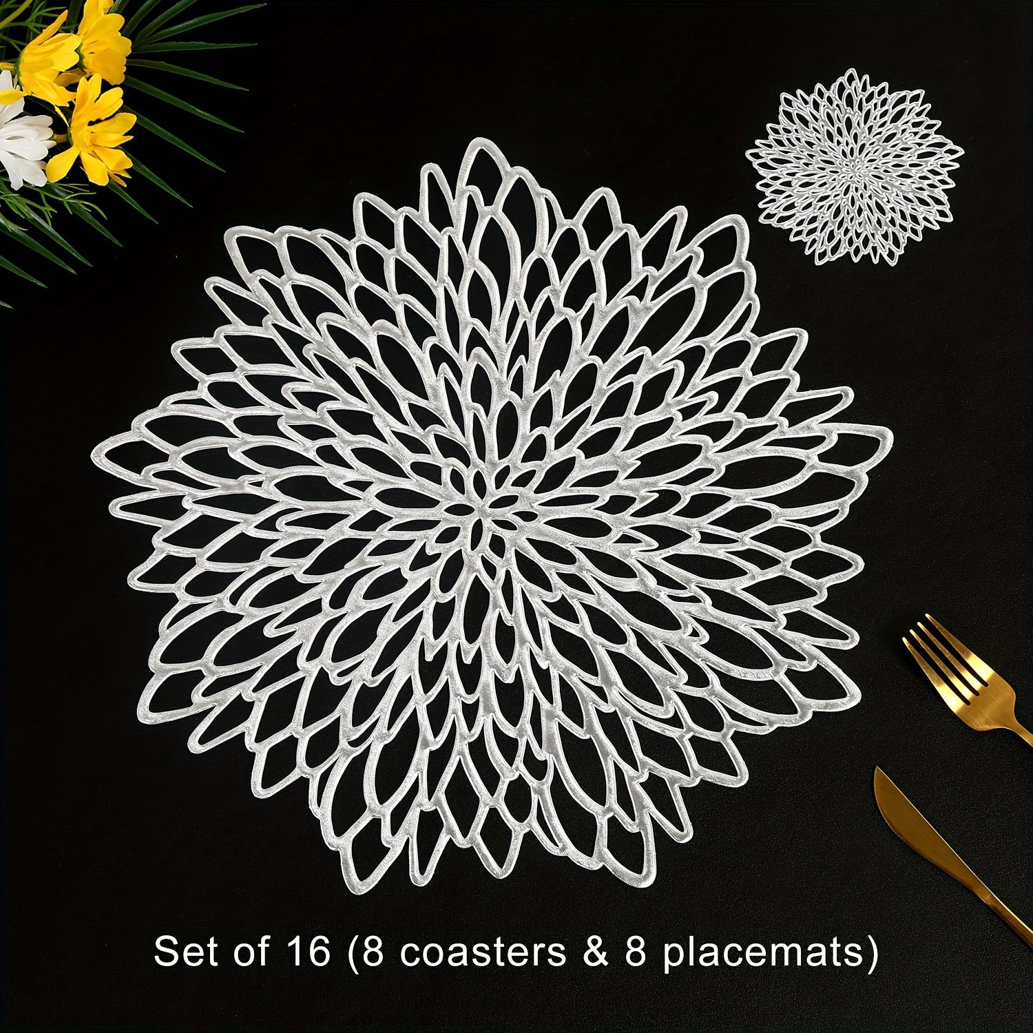 Сет подставок под горячее и коастеров с цветами гибискуса для отелей, ресторанов и кухонь. Устойчивы к теплу и не скользят. Доступны в наборах по 4, 8, 12 и 16 штук.