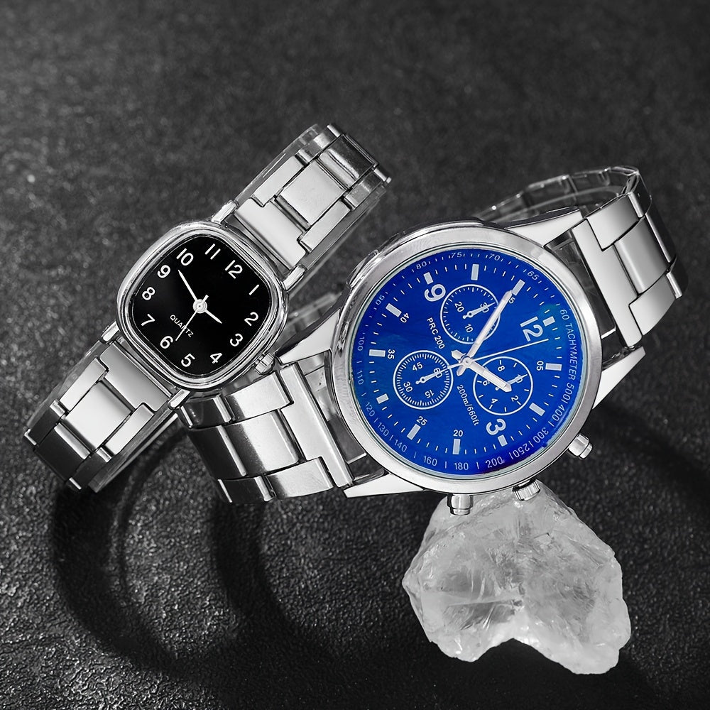 His and Hers Quartz Watch Set with Matching Bracelet Alloy Round Case Non-Waterproof Fashionable Gift