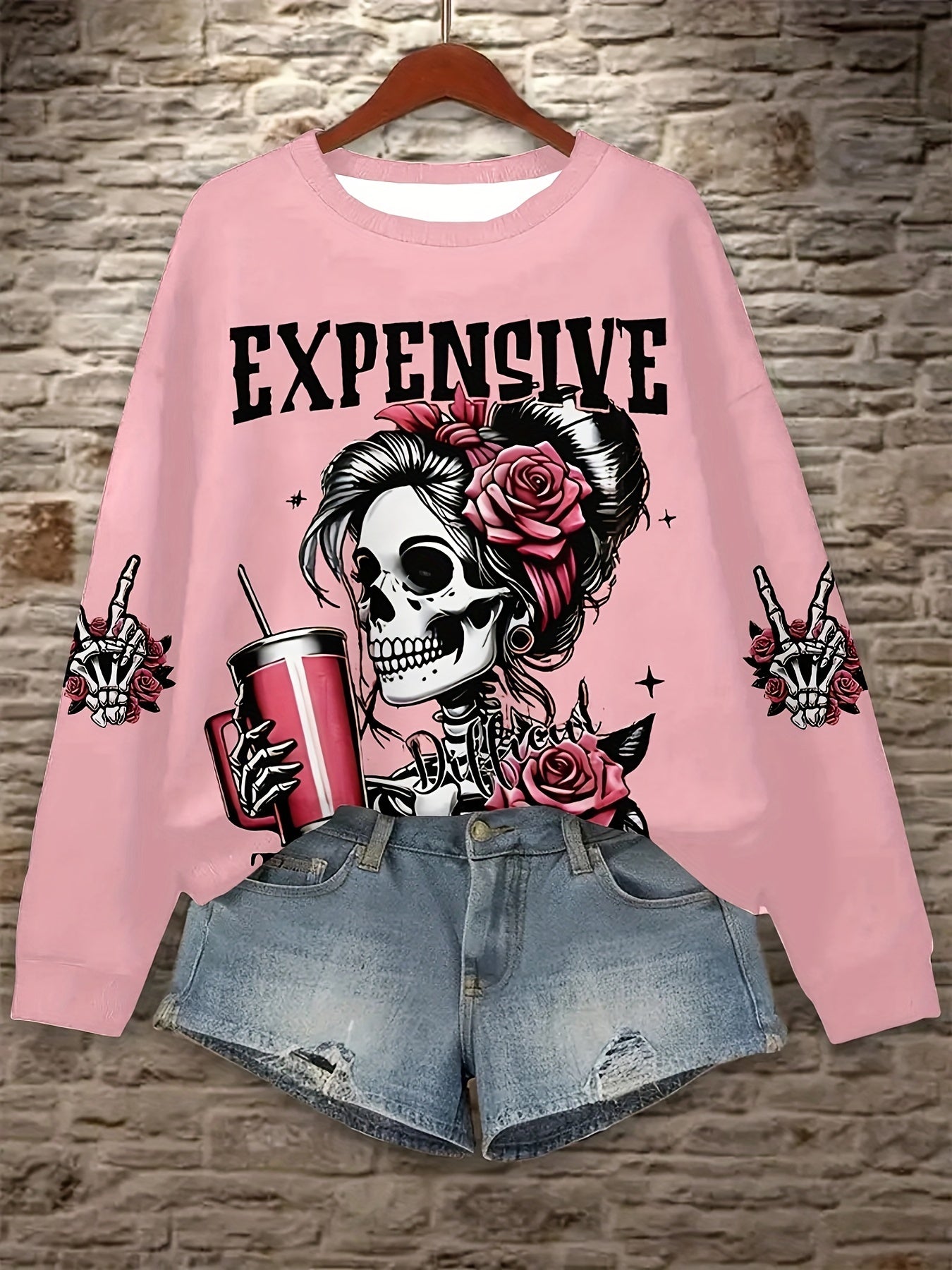 Ayollar uchun katta o'lchamli hoodie, uzun qo'lqopli, boshqashli harfli bosma, kundalik pullover