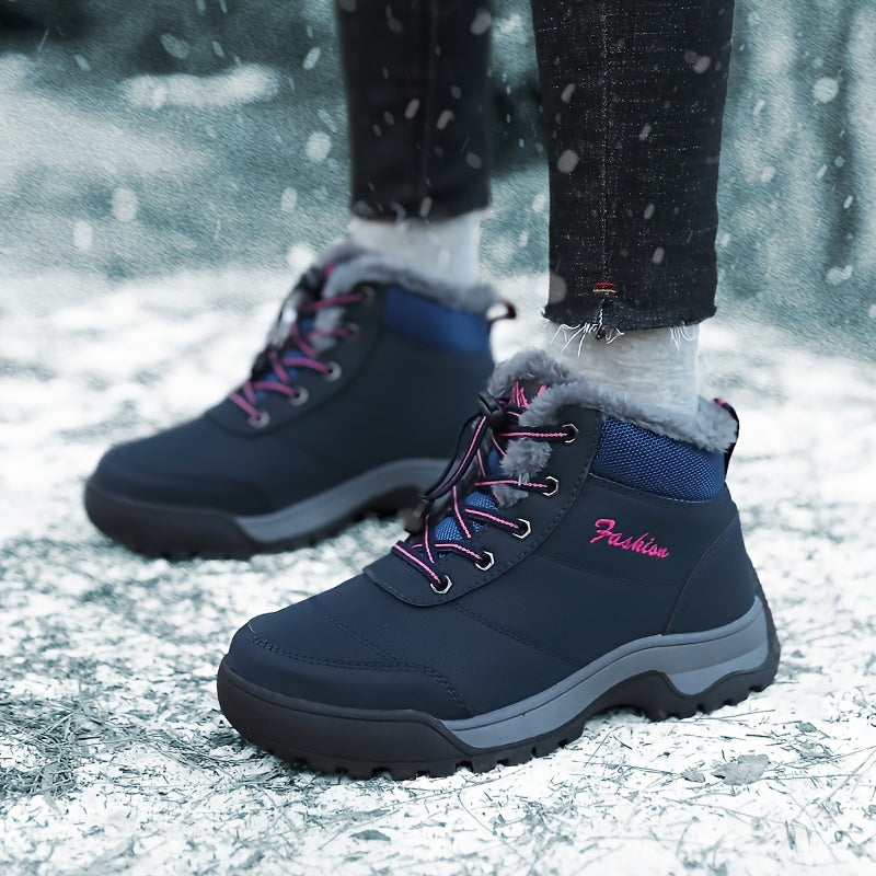 Women's Fleece-Lined Black Short Snow Boots Warm Waterproof Outdoor Shoes
