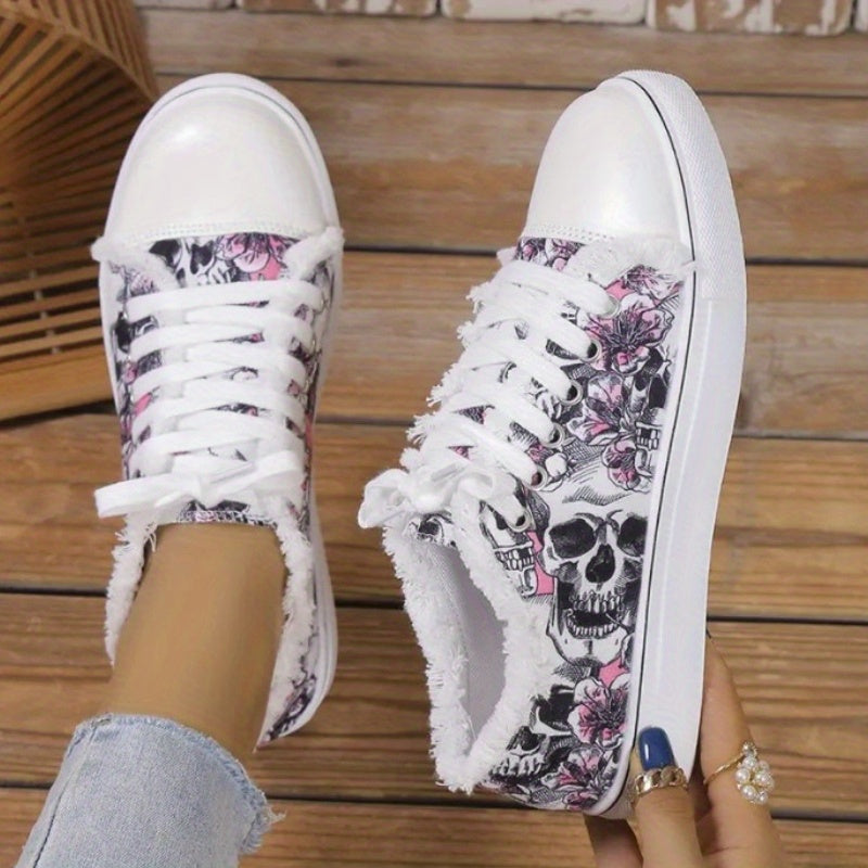 Women's Floral Print Lace-Up Low Top Flat Shoes