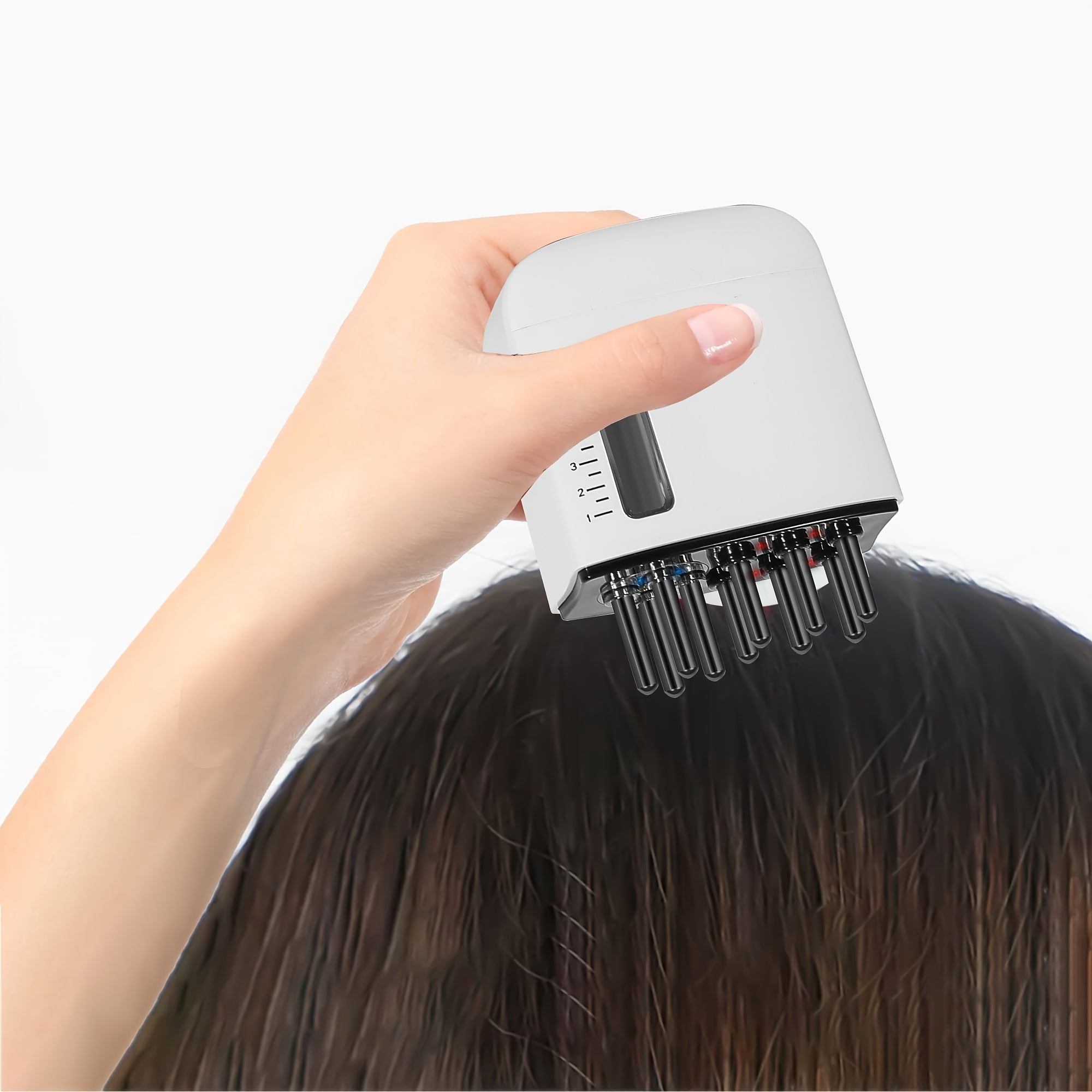 USB orqali zaryadlanadigan bosh massajchisi, soch o'sishini oshirish va bosh terisini parvarish qilish uchun soch moyi qo'llagichi bilan.
