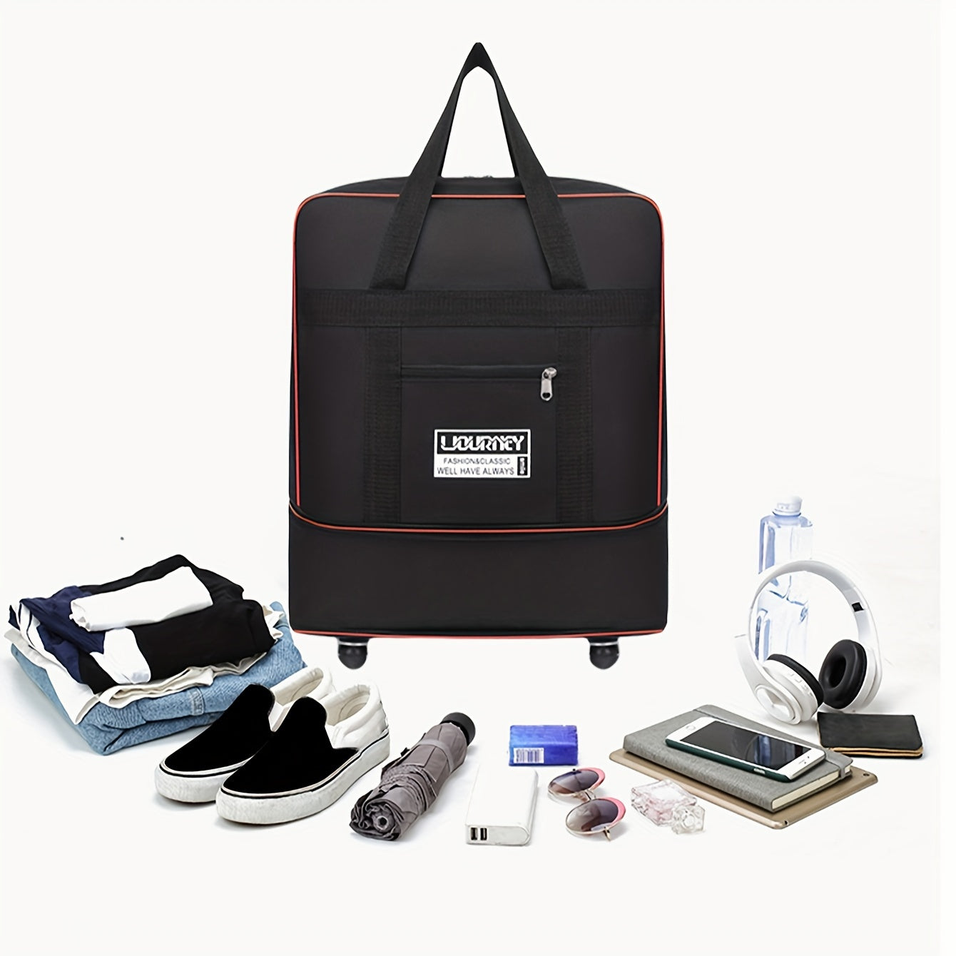 Foldable Travel Luggage Bag with Wheels Expandable Carry-On Suitcase for Business and Travel